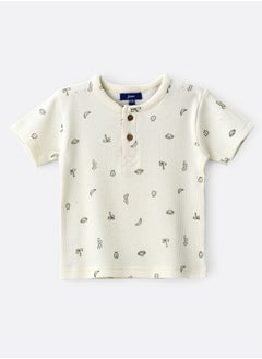 Boys' Beige Animal Print Cotton T-Shirt