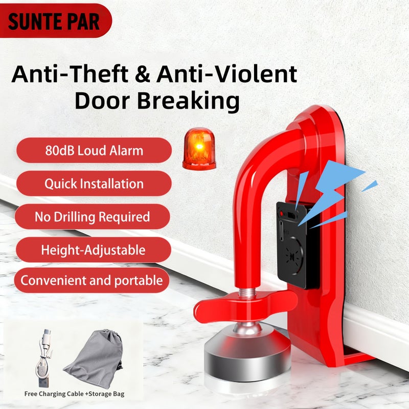 Red Alarm Door Stopper With 80db Siren Dual Protection Anti Theft Travel Security Wedge - Image 4