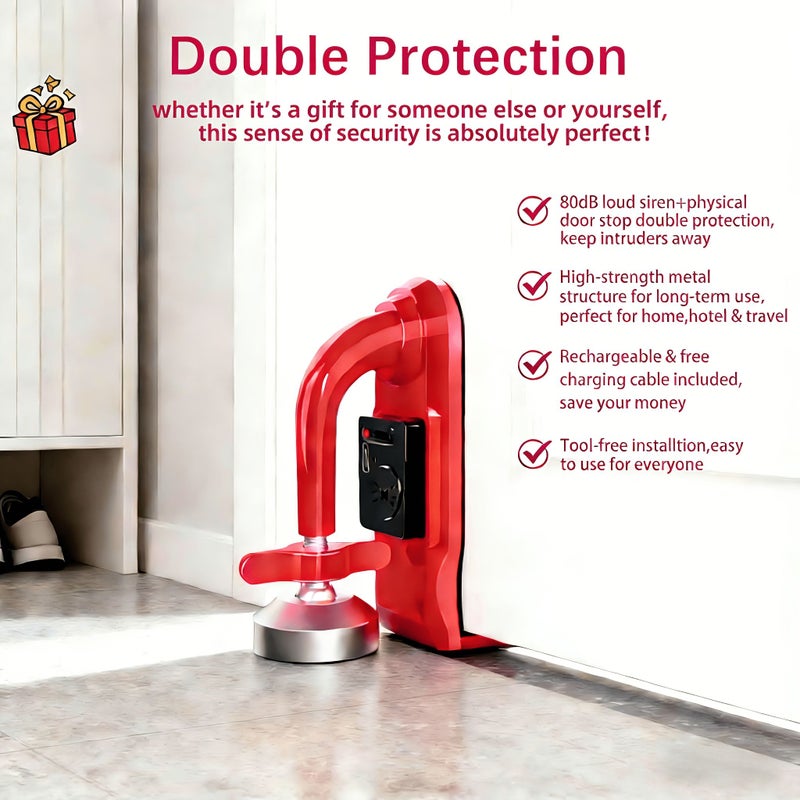 Red Alarm Door Stopper With 80db Siren Dual Protection Anti Theft Travel Security Wedge - Image 5
