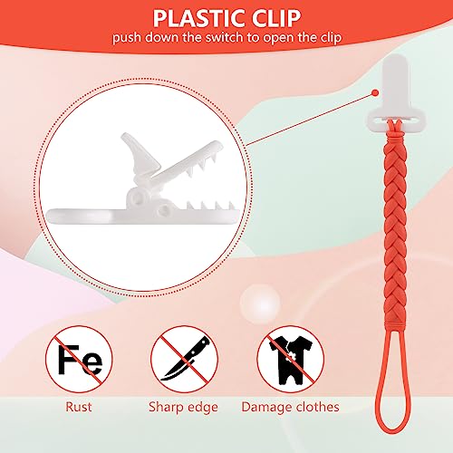 Slotic 4-Pack Silicone Pacifier Clips with a Woven Rope Shape for Baby Boys and Girls - Flexible and Rust-Free Holders for Teething Relief and Baby Essentials, Safe for Newborns (Pink) - Image 2