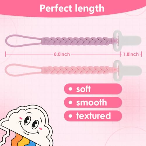 Slotic 4-Pack Silicone Pacifier Clips with a Woven Rope Shape for Baby Boys and Girls - Flexible and Rust-Free Holders for Teething Relief and Baby Essentials, Safe for Newborns (Pink) - Image 5