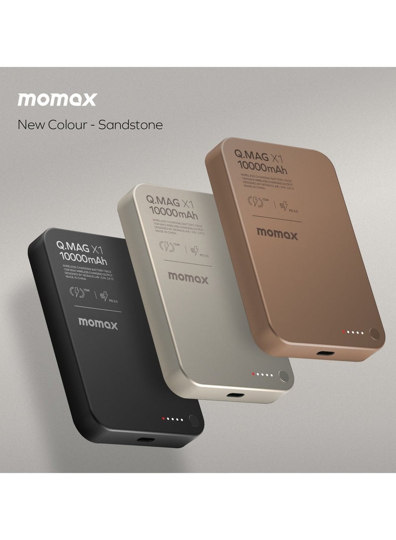 Momax مومكس Q.Mag X1 10000 مللي أمبير بطارية مغناطيسية لاسلكية حزمة USB-C حتى 15 واط PD الإخراج الجيل الثاني - تيتانيوم صحراوي - Image 5