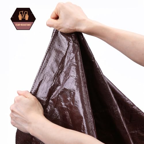 RhymBar 10 x 12 FT Waterproof Heavy Duty Tarp, 10 Mil Thick, Outdoor Furniture Covers, Plastic Insulated Tarpaulin for Camping Tent Roof Boat Patio Pool Cover, Large & Small Multi-Size Tarps, Brown/Black - Image 3