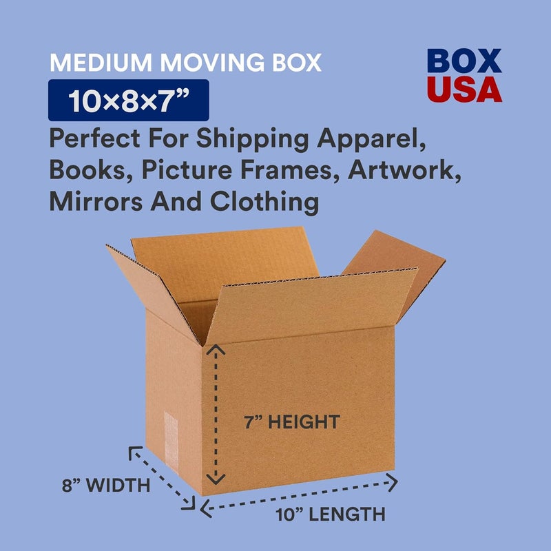 BOX USA صناديق كرتون مضلع 10 × 8 × 7، صغيرة 10"L × 8"W × 7"H، عبوة من 25 | للشحن، التعبئة، الانتقال، صندوق التخزين للمنزل أو العمل، صناديق جملة قوية - Image 2