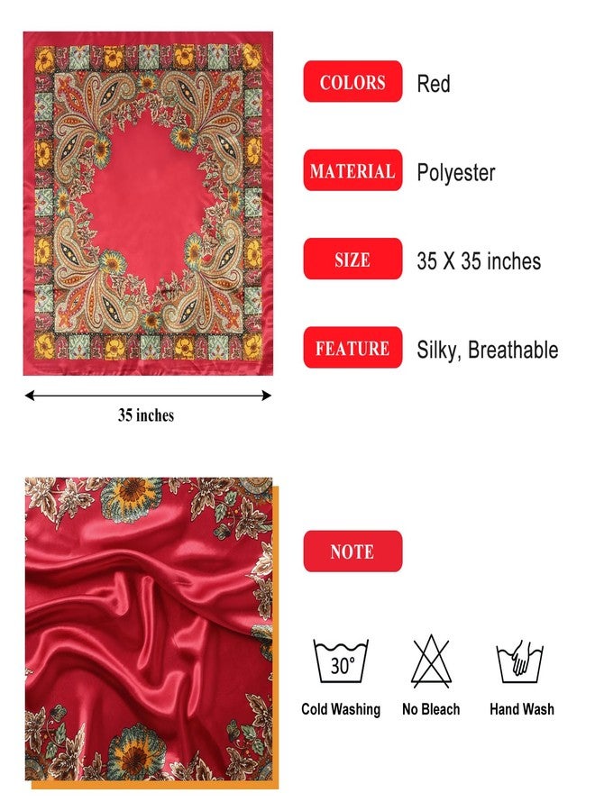 VBAEI 35” Large Square Satin Head Scarf - 1Pcs Satin Hair Scarf Silk Bandana Head Wraps For Women, Red, 35 inches - Image 3