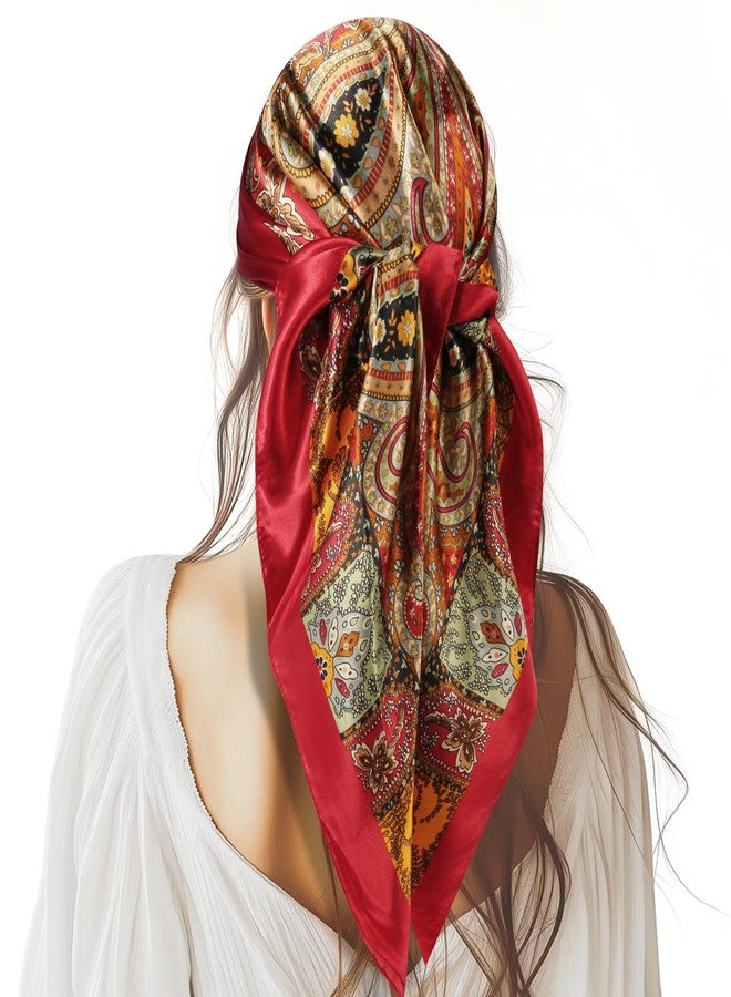 VBAEI 35” Large Square Satin Head Scarf - 1Pcs Satin Hair Scarf Silk Bandana Head Wraps For Women, Red, 35 inches - Image 1