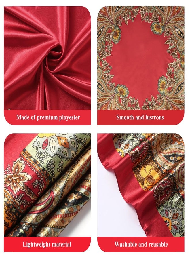 VBAEI 35” Large Square Satin Head Scarf - 1Pcs Satin Hair Scarf Silk Bandana Head Wraps For Women, Red, 35 inches - Image 4