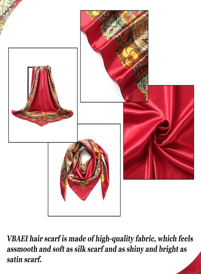 VBAEI 35” Large Square Satin Head Scarf - 1Pcs Satin Hair Scarf Silk Bandana Head Wraps For Women, Red, 35 inches - Image 2