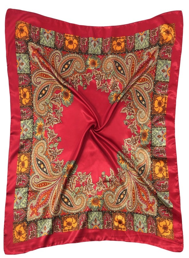 VBAEI 35” Large Square Satin Head Scarf - 1Pcs Satin Hair Scarf Silk Bandana Head Wraps For Women, Red, 35 inches - Image 5