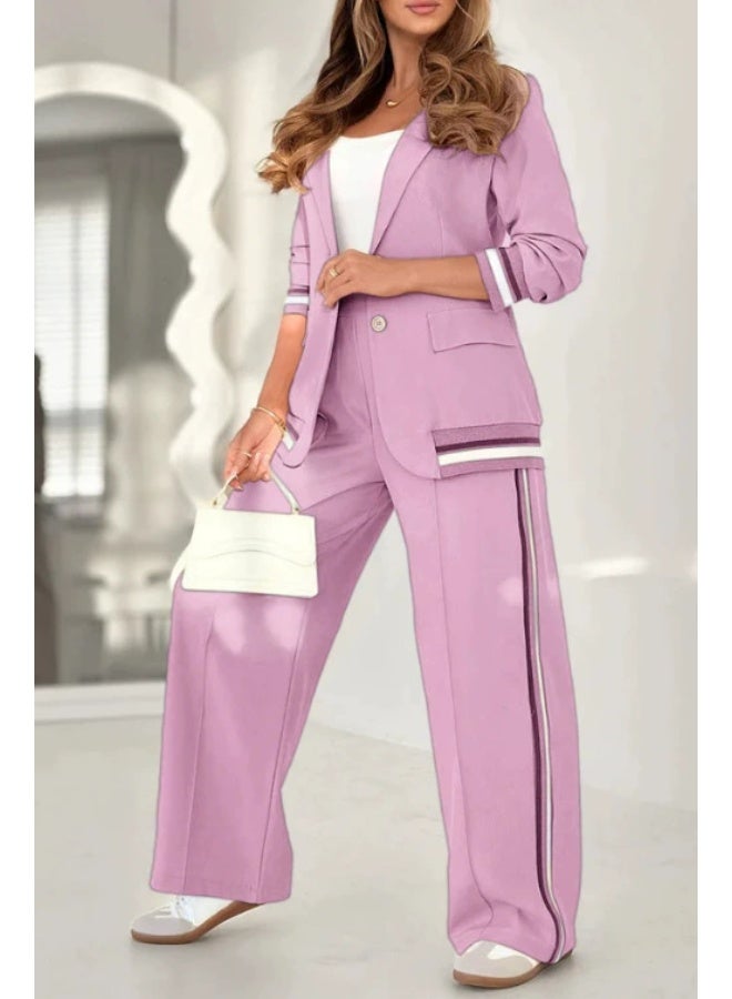 general Blazer Sets Women 2 Piece Outfits Ribbed Sets One Button Blazer and Wide Leg Pants Suits Casual Business Outfits - Image 1