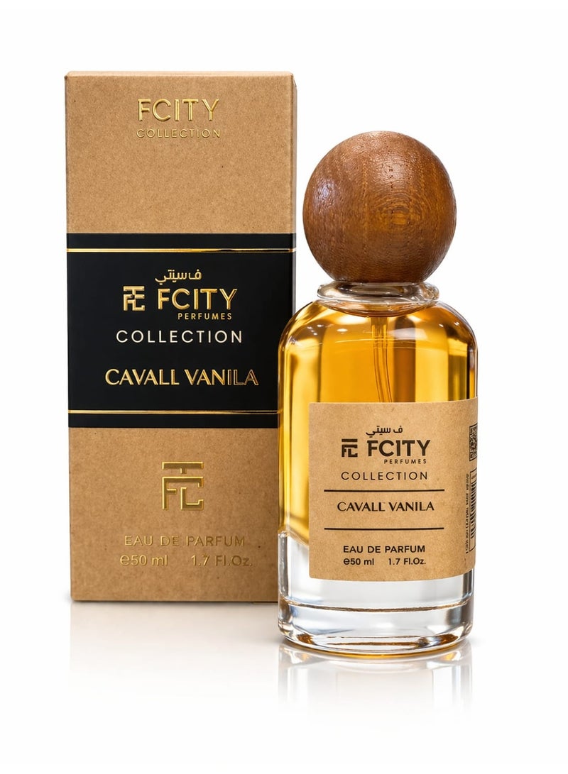 عطر FCITY Cavali Vanilla Eau De Parfum 50ml - عطر الفانيليا الحلو الدافئ يدوم طويلاً للرجال والنساء - الفانيليا الكريمية والمسك والروائح الخشبية - عطر أنيق للجنسين