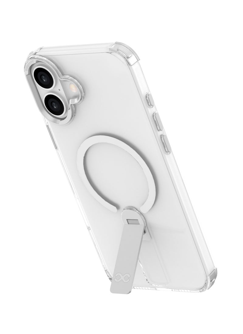 INFINYTY - iPhone 16 Plus Transparent Case with Smart Metallic Stand – Stanzo, Elegant Titanium Metal Camera Frame, Multi-Angle Stand, MagSafe Compatible, Mil. Grade Drop-Tested, Slim & Design with Raised Edges - Image 1