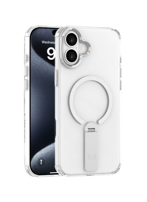 iPhone 16 Plus Transparent Case with Smart Metallic Stand – Stanzo, Elegant Titanium Metal Camera Frame, Multi-Angle Stand, MagSafe Compatible, Mil. Grade Drop-Tested, Slim & Design with Raised Edges