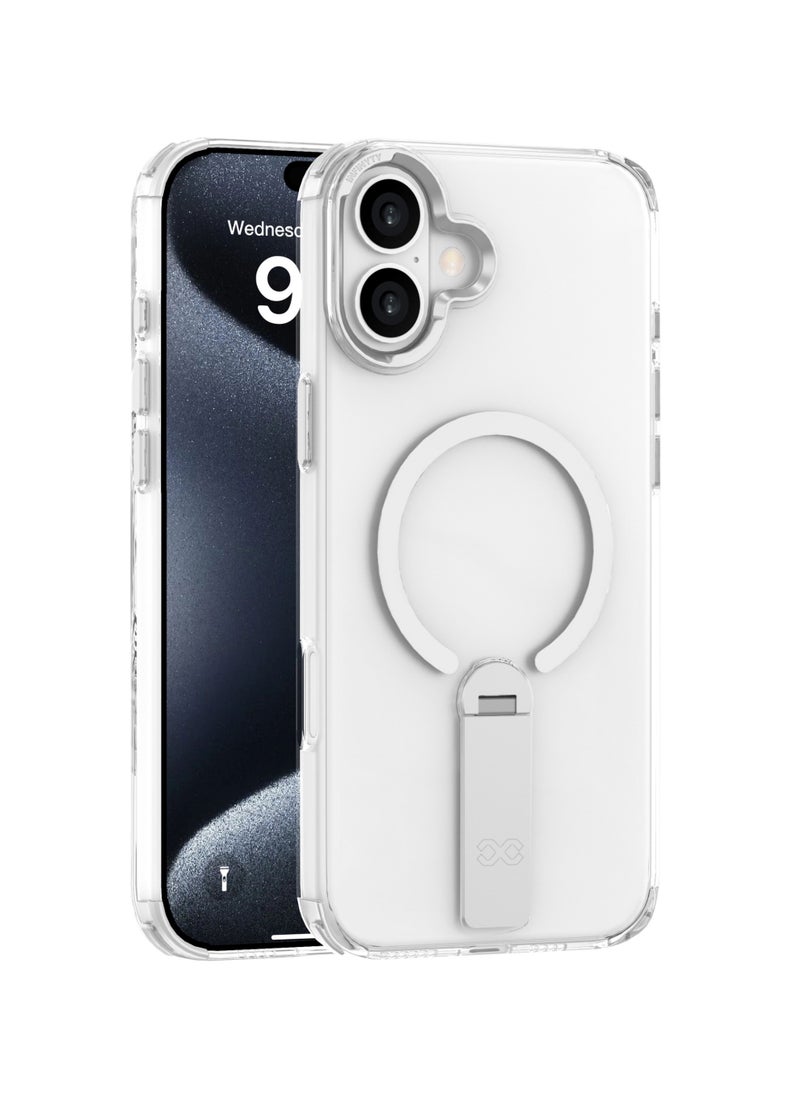 INFINYTY - iPhone 16 Plus Transparent Case with Smart Metallic Stand – Stanzo, Elegant Titanium Metal Camera Frame, Multi-Angle Stand, MagSafe Compatible, Mil. Grade Drop-Tested, Slim & Design with Raised Edges - Image 1