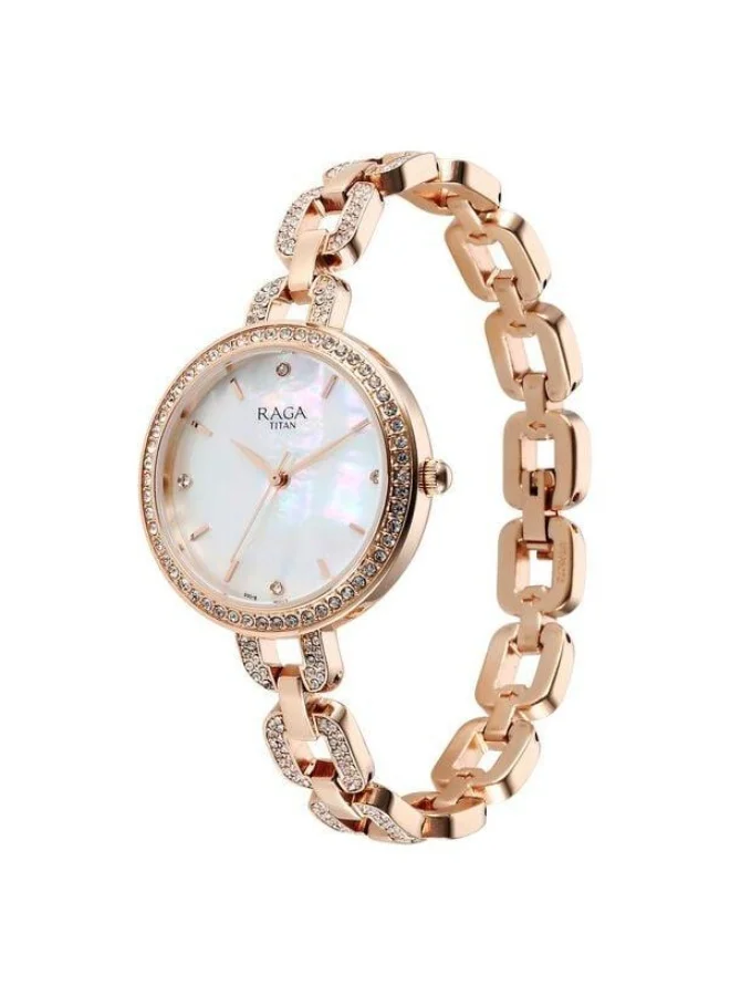 TITAN  Raga Showstopper Quartz Analog White Mother of Pearl Dial Rose Gold Metal Strap Watch for Women - 95272WM01  | Best Price UAE