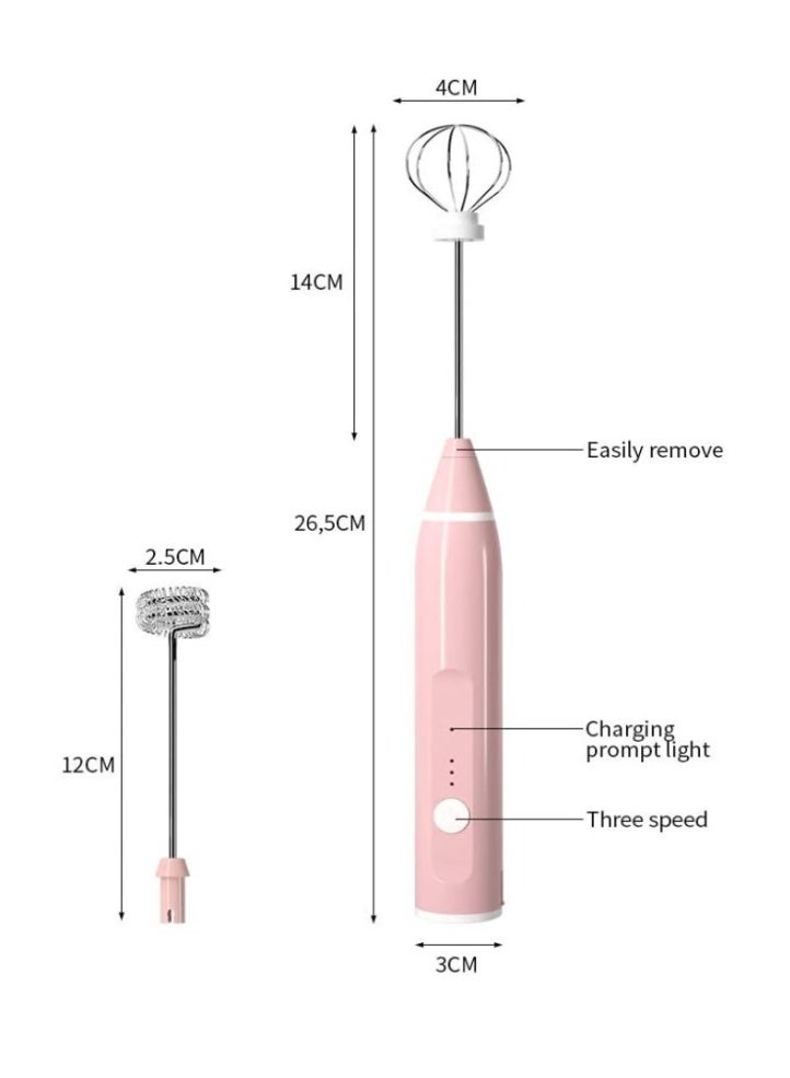 إيباسكت مضرب 3*1مضرب صنع رغوة الحليب الكهربائية القابل لإعادة الشحن - أداة خفق قوية للقهوة والكابتشينو والنسكافيه واللاتيه مع رأس لمضرب البيض( لون بينك) - Image 2