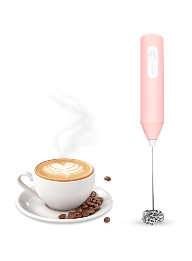 إيباسكت مضرب 3*1مضرب صنع رغوة الحليب الكهربائية القابل لإعادة الشحن - أداة خفق قوية للقهوة والكابتشينو والنسكافيه واللاتيه مع رأس لمضرب البيض( لون بينك) - Image 1