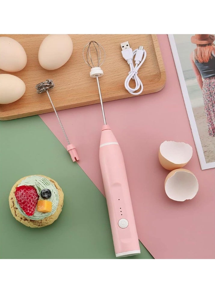 إيباسكت مضرب 3*1مضرب صنع رغوة الحليب الكهربائية القابل لإعادة الشحن - أداة خفق قوية للقهوة والكابتشينو والنسكافيه واللاتيه مع رأس لمضرب البيض( لون بينك) - Image 4