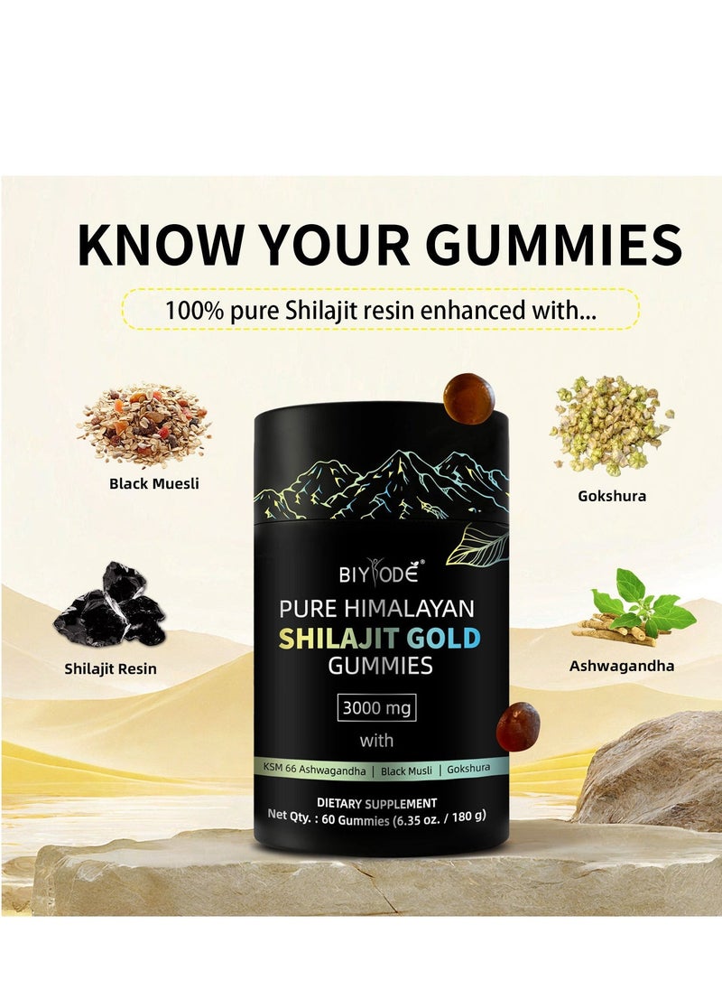 BIYODE Pure Himalayan Shilajit Supplement For Men & Women - High In Trace Minerals & Ashwagandha - Energy, Brain, Immunity Dietary Supplement 60 Gummies  - Image 3