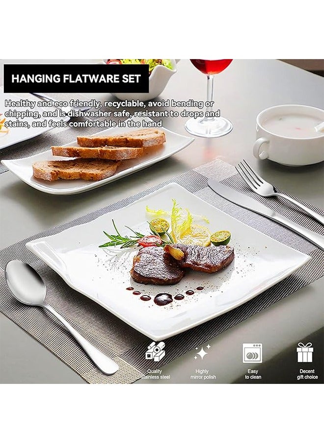 RollsTimi  24PCS Flatware Set, Stainless Steel Flatware Cutlery Set, Silverware Set with Spoon Knife and Fork, Mirror Polished, Dishwasher Safe, with Hanging Cutlery - Image 4