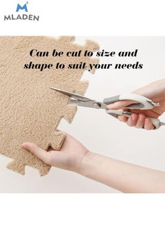 MLADEN MLADEN Interlocking Carpet Tiles Plush Puzzle Foam Floor Mat Plush Foam Floor Mat Square Interlocking Fluffy Tiles with Border Flooring Tiles Soft  Area Rugs for Home Decoratio（Beige）  - Image 4