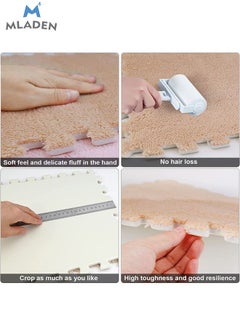 MLADEN MLADEN Interlocking Carpet Tiles Plush Puzzle Foam Floor Mat Plush Foam Floor Mat Square Interlocking Fluffy Tiles with Border Flooring Tiles Soft  Area Rugs for Home Decoratio（Beige）  - Image 5