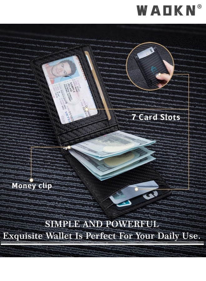 دبليو أيه أو كي أن محفظة الرجال رقيقة عالية القدرة ، حظر RFID ، الجلود المزدوج الجيب الأمامي الحد الأدنى ، محفظة الرجال رقيقة قدرة أكبر مع المحفظة ، محفظة الجيب الأمامي الحد الأدنى من حجب RFID حامل بطاقة الائتمان مع ملصق المال للرجال مع مربع هدية نافذة الهوية (أسود) - Image 4