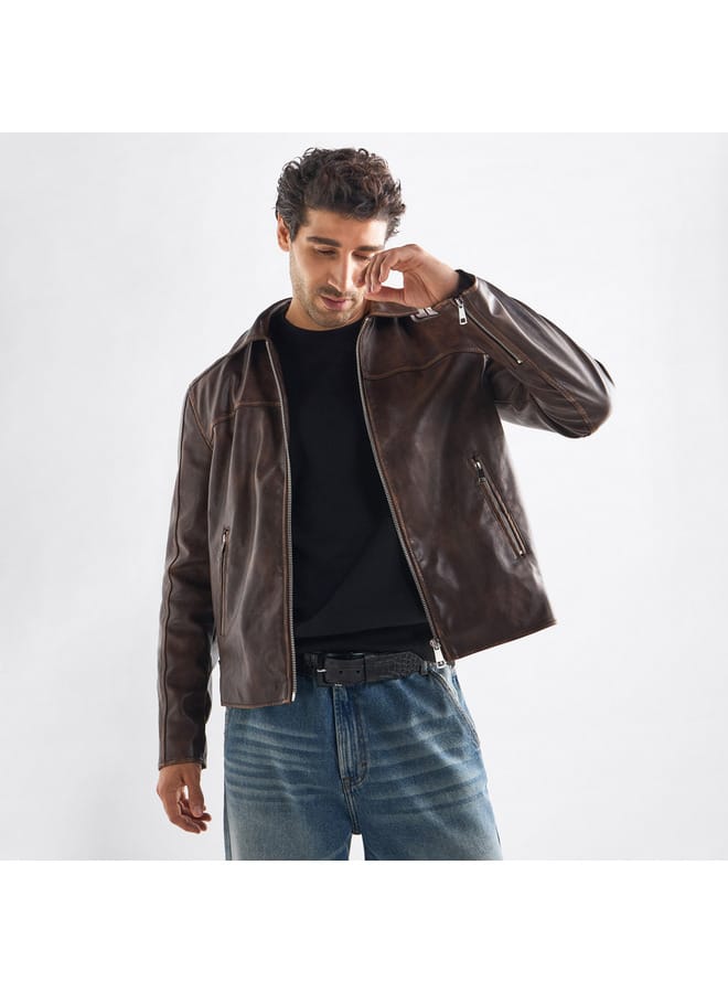 Splash FAV Solid Zip Through Jacket with Pockets and Buckle Detail  - Image 1
