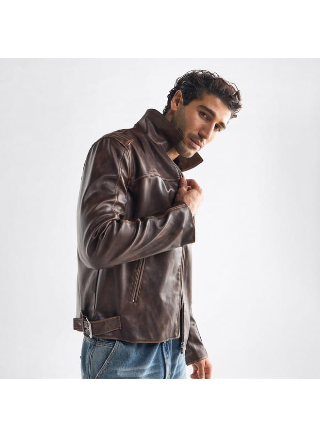 Splash FAV Solid Zip Through Jacket with Pockets and Buckle Detail  - Image 2