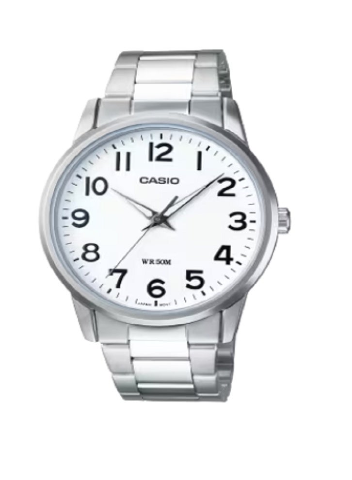 Casio Men’s Quartz Analog Watch | Stainless Steel Band | 50M Water Resistant | Elegant Silver Design