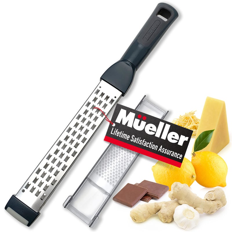 Mueller Ultra BiDirectional Citrus Zester  Cheese Grater  Parmesan Cheese Lemon Ginger Garlic Nutmeg Chocolate Vegetables Fruits  1810 RazorSharp Stainless Steel Blade Wide Dishwasher Safe