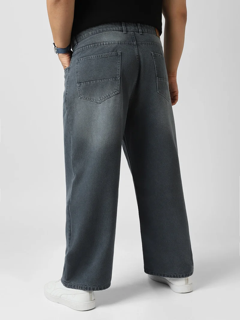 Urbano Fashion  Urbano Plus Men's Grey Loose Baggy Fit Washed Jeans Non-Stretchable  | Best Price UAE