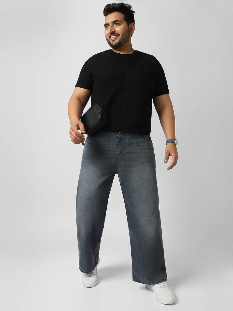 Urbano Fashion  Urbano Plus Men's Grey Loose Baggy Fit Washed Jeans Non-Stretchable  | Best Price UAE