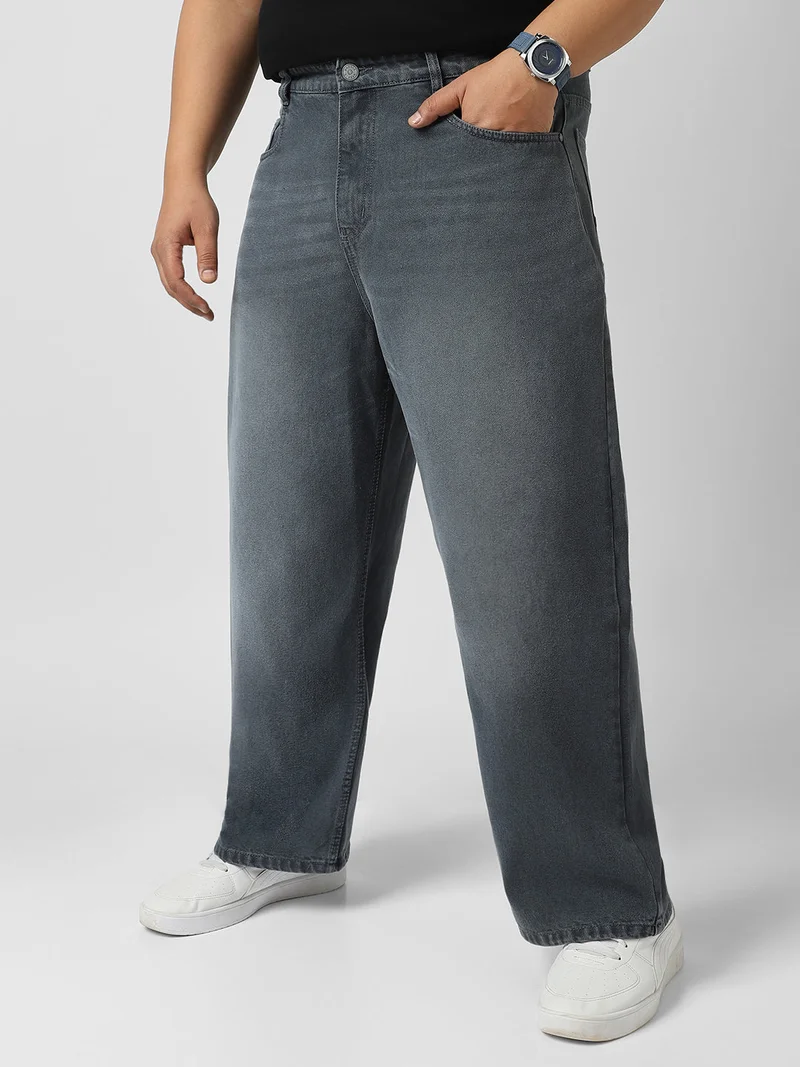Urbano Fashion  Urbano Plus Men's Grey Loose Baggy Fit Washed Jeans Non-Stretchable  | Best Price UAE