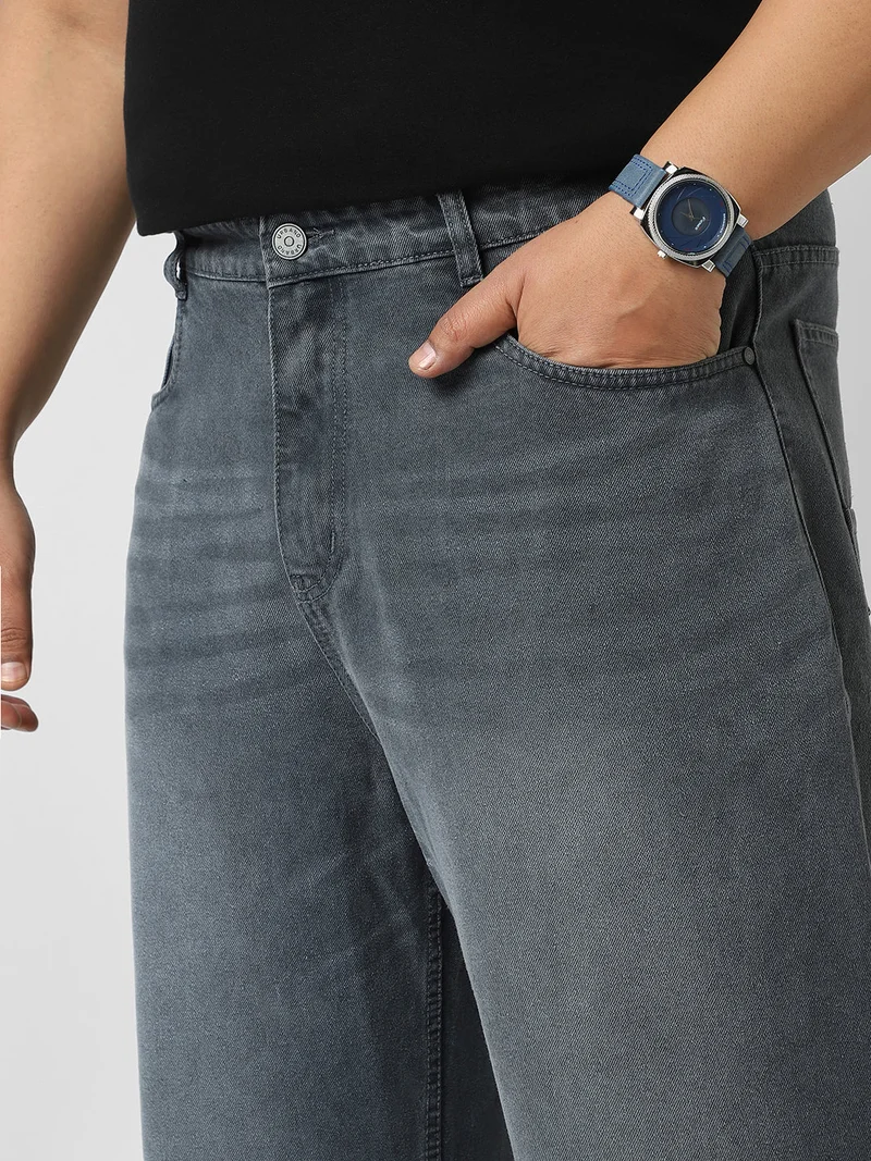 Urbano Fashion  Urbano Plus Men's Grey Loose Baggy Fit Washed Jeans Non-Stretchable  | Best Price UAE
