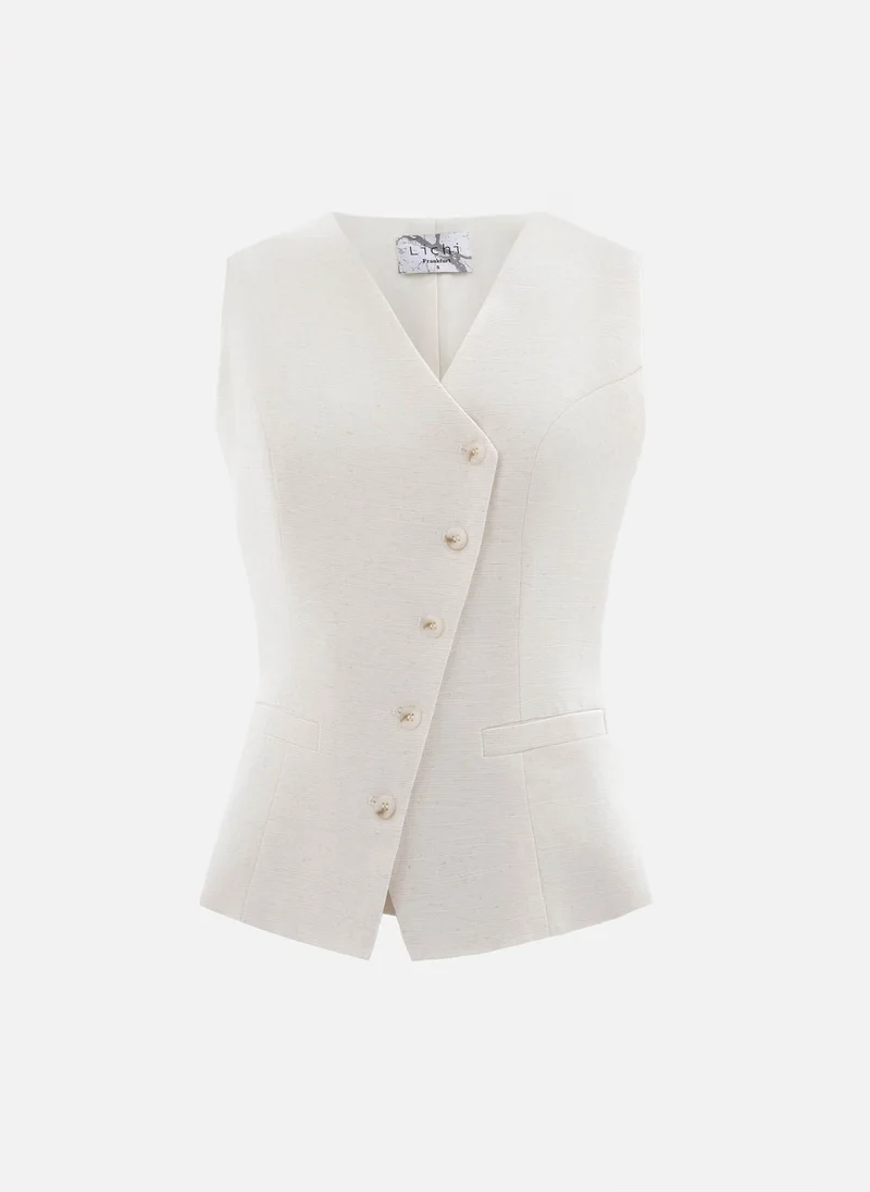 ليتشي صدرية من قماش الكتان مع قفل بإبزيم قطري