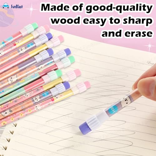 FunBlast Pencil Set for Kids – 12 Pcs Pencil Set with Sharpener, Erasers and pencil Grip, Kawaii Pencil Sets, Pencil Stationery Kit for Kid, Boys and Girls, Return Gifts for Kids (Purple) - Image 3