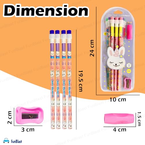 FunBlast Pencil Set for Kids – 12 Pcs Pencil Set with Sharpener, Erasers and pencil Grip, Kawaii Pencil Sets, Pencil Stationery Kit for Kid, Boys and Girls, Return Gifts for Kids (Purple) - Image 2