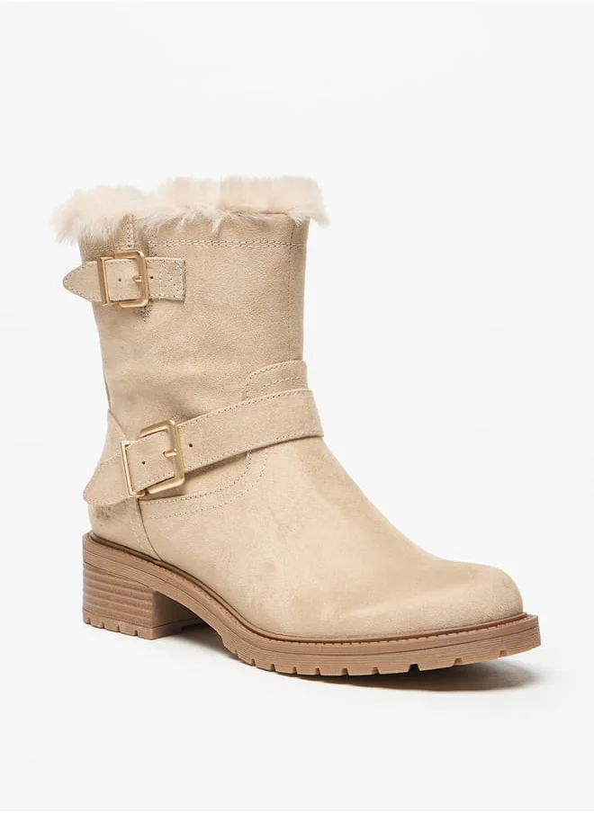 لي كوبر Women's Solid High Shaft Boots with Faux Fur Detail