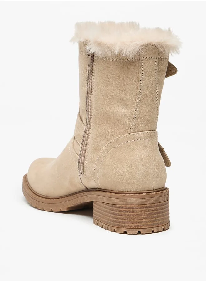 لي كوبر Women's Solid High Shaft Boots with Faux Fur Detail