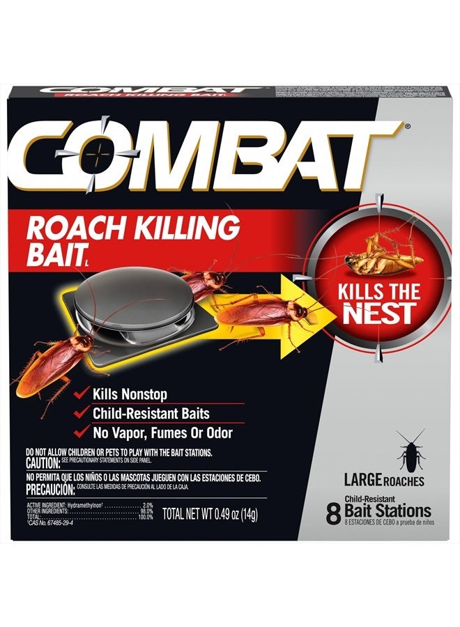Combat Roach Killing Bait, Roach Bait Station For Large Roaches, Kills The Nest, Child-Resistant, 8 Count,Insects - Image 1