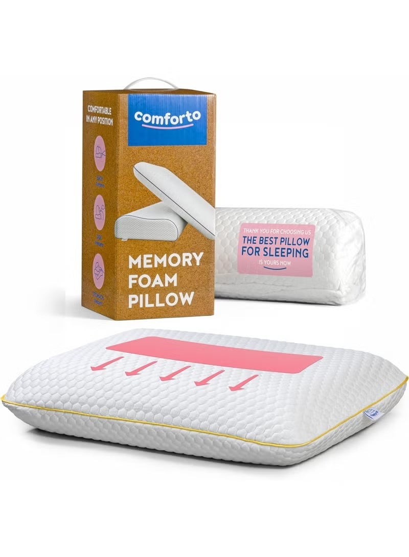 Comforto Standard Golden Piping Memory Foam Pillow 60x40x13 cm - Image 1