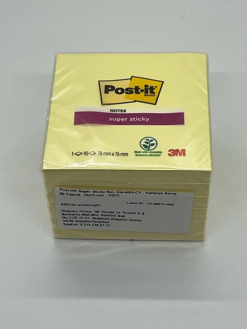 3M Post-It Super Sticky Note Canary Yellow 90 Sheets 76*76MM 6 Pack