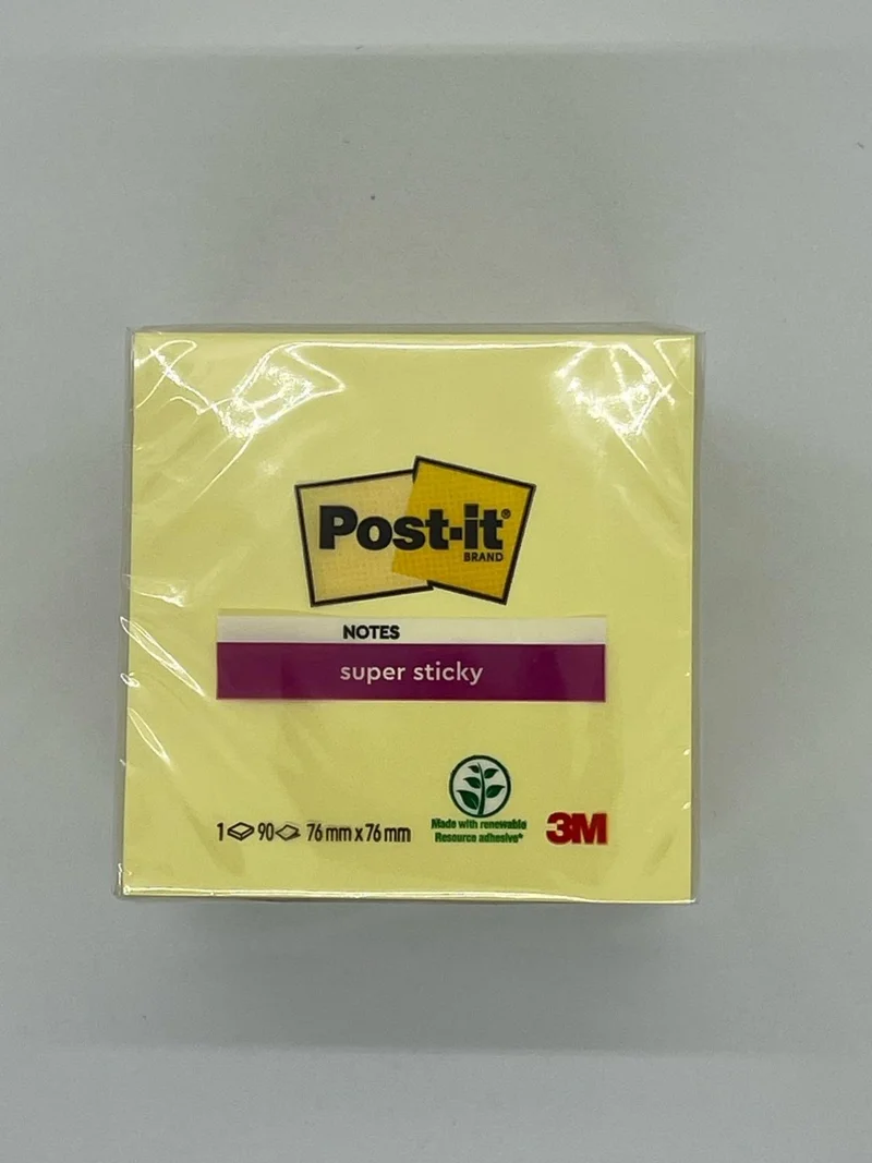 3M Post-It Super Sticky Note Canary Yellow 90 Sheets 76*76MM 6 Pack