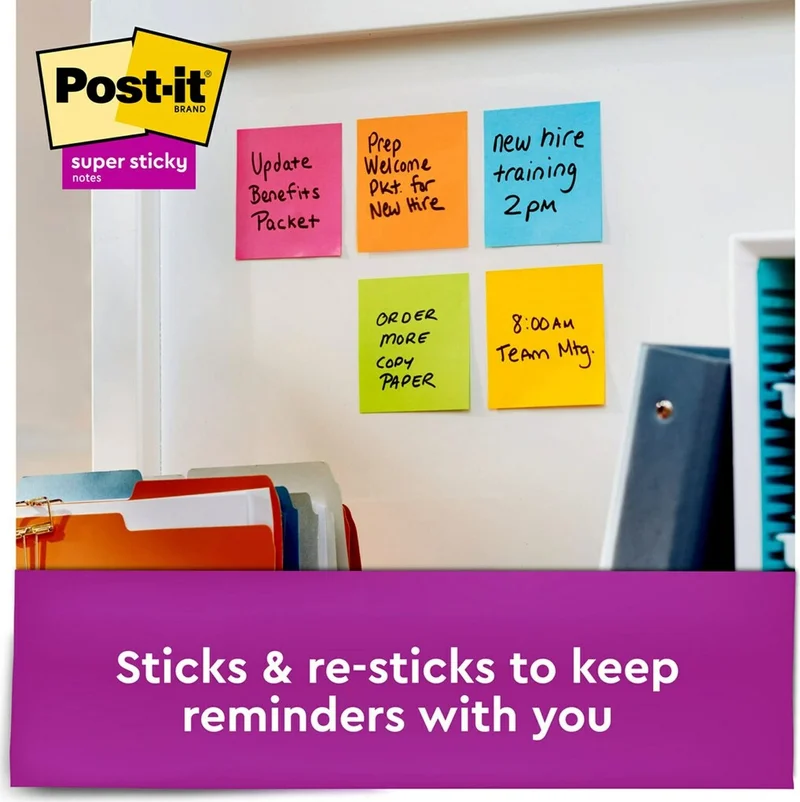 3M Post-It Super Sticky Note Canary Yellow 90 Sheets 76*76MM 6 Pack