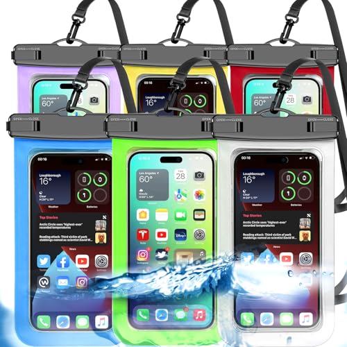Famoby 6 Pack Multicolor Waterproof Phone Pouch, Large Phone Waterproof Case Dry Bag,Protection Level: IP68,Outdoor Sports for Apple iPhone,Samsung,and More(Fits Up to 8.3”)White,Blue,Red,Purple,Yellow,Green - Image 1