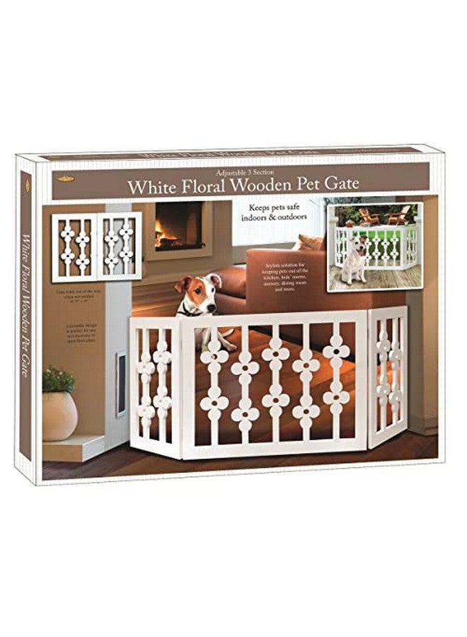 Etna White Floral Wooden Pet Gate Freestanding Foldable Adjustable 3Section Dog Gate. Extra Wide Keeps Pets Safe Indoors/Outdoors Fully Assembled  - Image 1