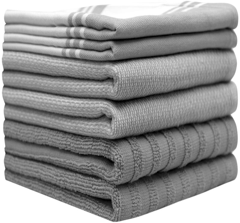 Bumble Towels مناديل مطبخ فاخرة (20”x 28”، 6 عبوات) | مناديل قطنية كبيرة | مجموعة مناديل مطبخ مسطحة وطرية عالية الامتصاص مع حلقة تعليق | خطوط عريضة رمادية - Image 2