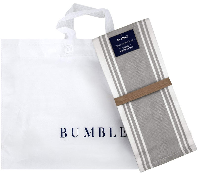 Bumble Towels مناديل مطبخ فاخرة (20”x 28”، 6 عبوات) | مناديل قطنية كبيرة | مجموعة مناديل مطبخ مسطحة وطرية عالية الامتصاص مع حلقة تعليق | خطوط عريضة رمادية - Image 5