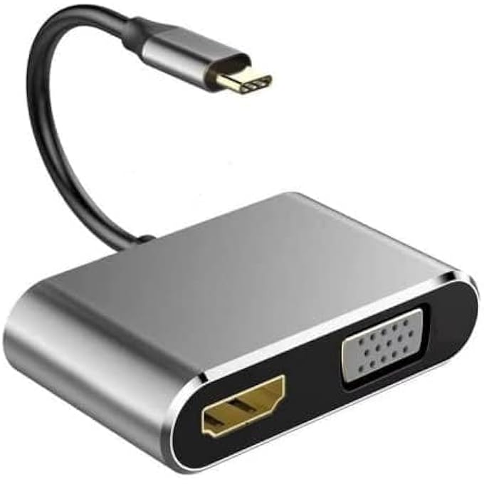 rayihni USB C TO HDMI VGA ADAPTER, 2 IN 1 USB TYPE C THUNDERBOLT 3 TO HDMI & VGA CABLE FOR MAKBOOK PRO 2020/2019/2018/DELLL XPS 13/S8/S9/HUA-WEI MATE30 AND MORE. (GREY) - Image 1